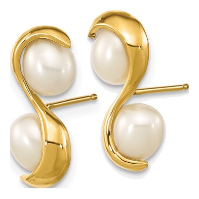 14K Yellow Gold Freshwater Cultured Pearl Double Dangle Earrings – view 2