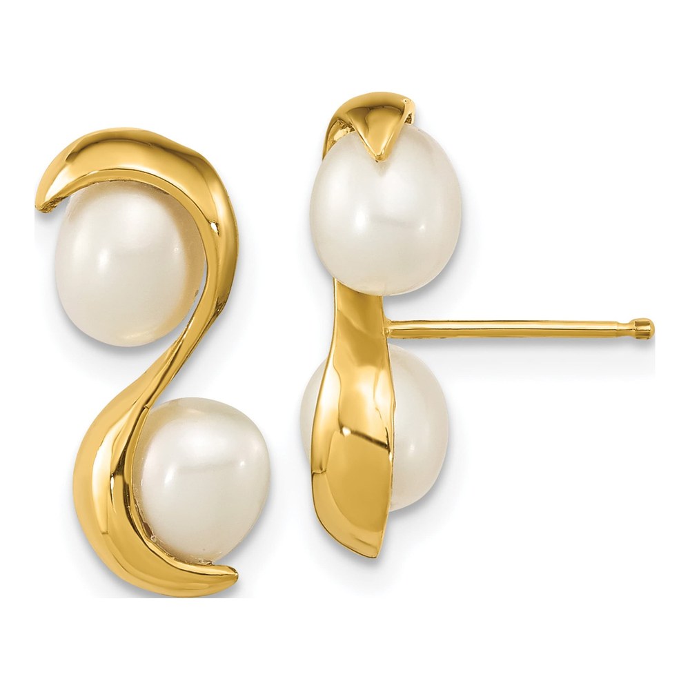 14K Yellow Gold Freshwater Cultured Pearl Double Dangle Earrings