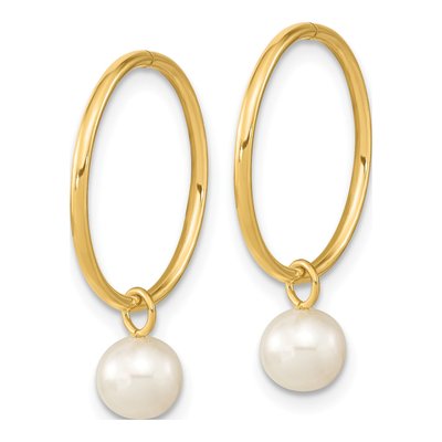 14K Yellow Gold 23mm Freshwater Cultured Pearl Endless Hoop Earrings – view 2