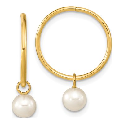14K Yellow Gold 23mm Freshwater Cultured Pearl Endless Hoop Earrings