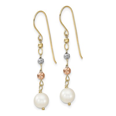 14K Two-Tone Gold Freshwater Cultured Pearl Dangle Earrings – view 2