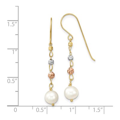 14K Two-Tone Gold Freshwater Cultured Pearl Dangle Earrings – view 4