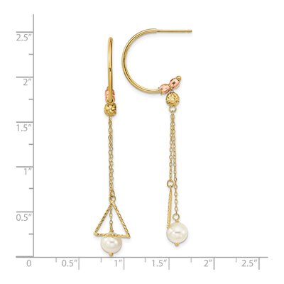 14K Two-Tone Gold Freshwater Cultured Pearl Half Circle Diamond-Cut Dangle Earrings – view 4
