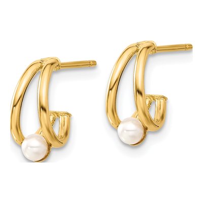14K Yellow Gold 11mm Freshwater Cultured Pearl J- Hoop Earrings – view 3