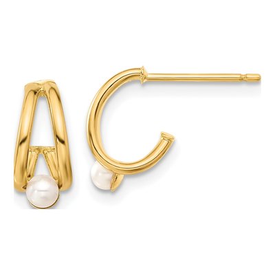14K Yellow Gold 11mm Freshwater Cultured Pearl J- Hoop Earrings