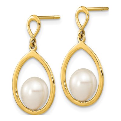 14K Yellow Gold Freshwater Cultured Pearl Dangle Earrings – view 2