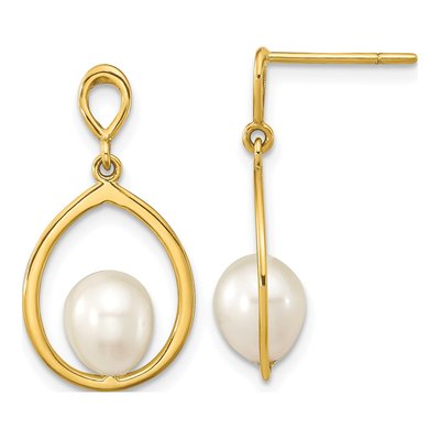 14K Yellow Gold Freshwater Cultured Pearl Dangle Earrings
