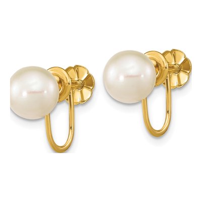 14K Gold White Freshwater Pearl Clip-On Earrings – view 2