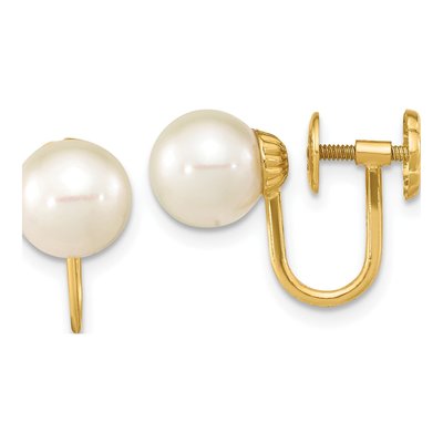 14K Yellow Gold Round Freshwater Cultured Pearl Clip-On Stud Earrings
