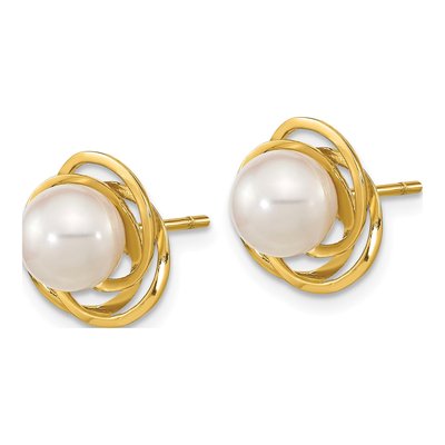14K Yellow Gold Round Akoya Cultured Pearl Love Knot Stud Earrings – view 2