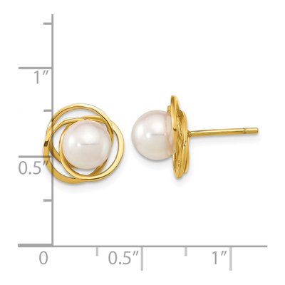 14K Yellow Gold Round Akoya Cultured Pearl Love Knot Stud Earrings – view 4