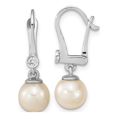 14K White Gold Akoya Cultured Pearl Dangle Earrings