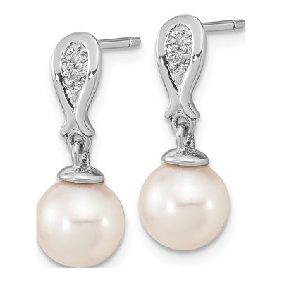 14K White Gold Akoya Cultured Pearl & Diamond Dangle Earrings – view 2