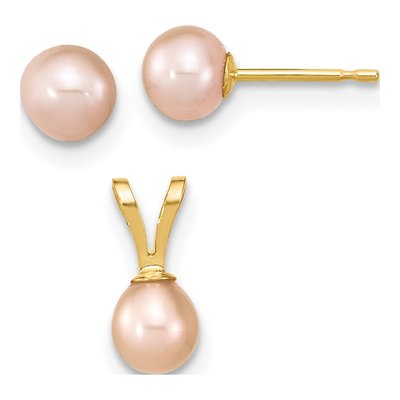 14K Gold Pink Pearl Pendant & Earring Set