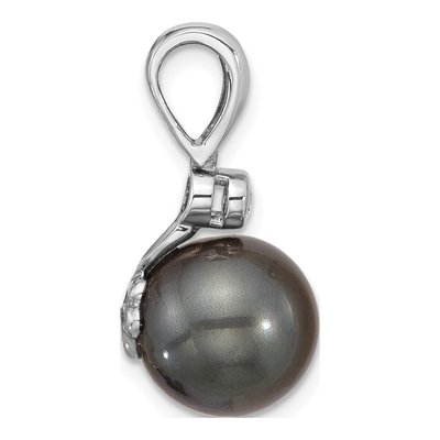 14K White Gold 1/20 ct tw Black Tahitian Cultured Pearl & Diamond Round Pendant – view 2