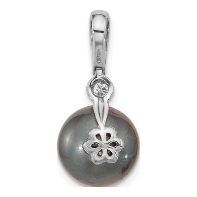 14K White Gold 1/20 ct tw Black Tahitian Cultured Pearl & Diamond Round Pendant – view 3