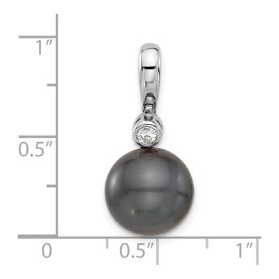 14K White Gold 1/20 ct tw Black Tahitian Cultured Pearl & Diamond Round Pendant – view 4