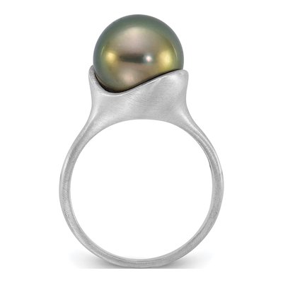 14K White Gold Black Tahitian Cultured Pearl Ring – view 2