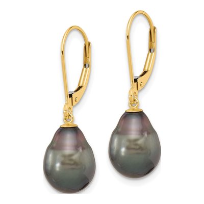 14K Yellow Gold Black Tahitian Cultured Pearl Leverback Earrings – view 2