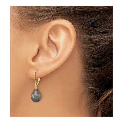 14K Yellow Gold Black Tahitian Cultured Pearl Leverback Earrings – view 3