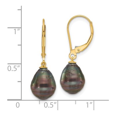 14K Yellow Gold Black Tahitian Cultured Pearl Leverback Earrings – view 4
