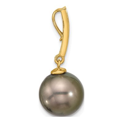 14K Yellow Gold 1/15 ct tw Black Tahitian Cultured Pearl & Diamond Slide Pendant – view 2