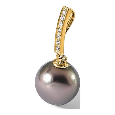 14K Yellow Gold 1/15 ct tw Black Tahitian Cultured Pearl & Diamond Slide Pendant – view 5