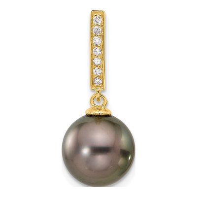 14K Yellow Gold 1/15 ct tw Black Tahitian Cultured Pearl & Diamond Slide Pendant