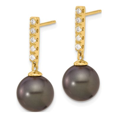 14K Yellow Gold 1/5 ct tw Black Tahitian Cultured Pearl & Diamond Dangle Earrings – view 2