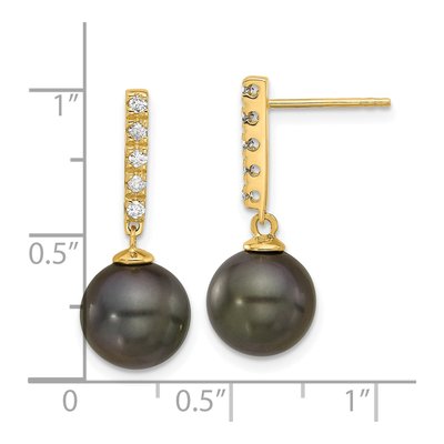 14K Yellow Gold 1/5 ct tw Black Tahitian Cultured Pearl & Diamond Dangle Earrings – view 4