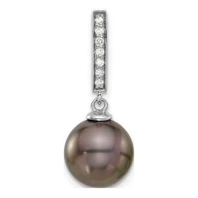 14K White Gold 1/15 ct tw Black Tahitian Cultured Pearl & Diamond Slide Pendant