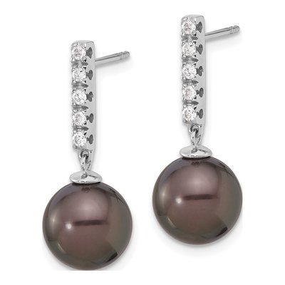 14K White Gold 1/5 ct tw Black Tahitian Cultured Pearl & Diamond Dangle Earrings – view 2