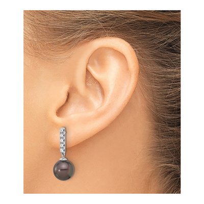 14K White Gold 1/5 ct tw Black Tahitian Cultured Pearl & Diamond Dangle Earrings – view 3