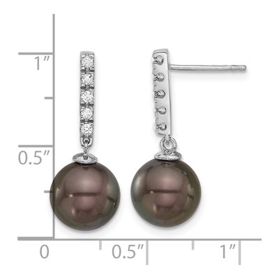 14K White Gold 1/5 ct tw Black Tahitian Cultured Pearl & Diamond Dangle Earrings – view 4
