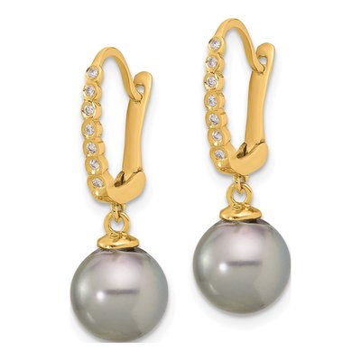 14K Yellow Gold 1/15 ct tw Black Tahitian Cultured Pearl & Diamond Dangle Earrings – view 2
