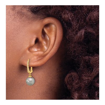 14K Yellow Gold 1/15 ct tw Black Tahitian Cultured Pearl & Diamond Dangle Earrings – view 3