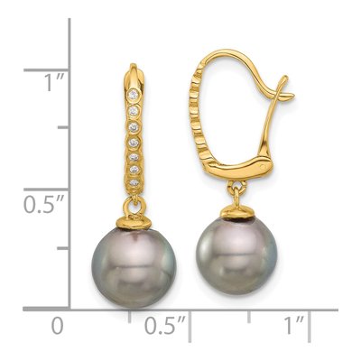 14K Yellow Gold 1/15 ct tw Black Tahitian Cultured Pearl & Diamond Dangle Earrings – view 4
