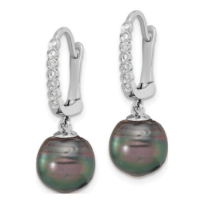 14K White Gold 1/15 ct tw Black Tahitian Cultured Pearl & Diamond Dangle Earrings – view 2