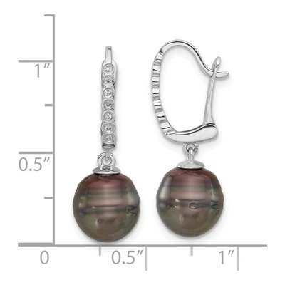 14K White Gold 1/15 ct tw Black Tahitian Cultured Pearl & Diamond Dangle Earrings – view 4