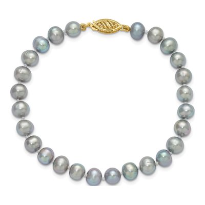 14K Yellow Gold Grey Freshwater Cultured Pearl Bracelet – view 4