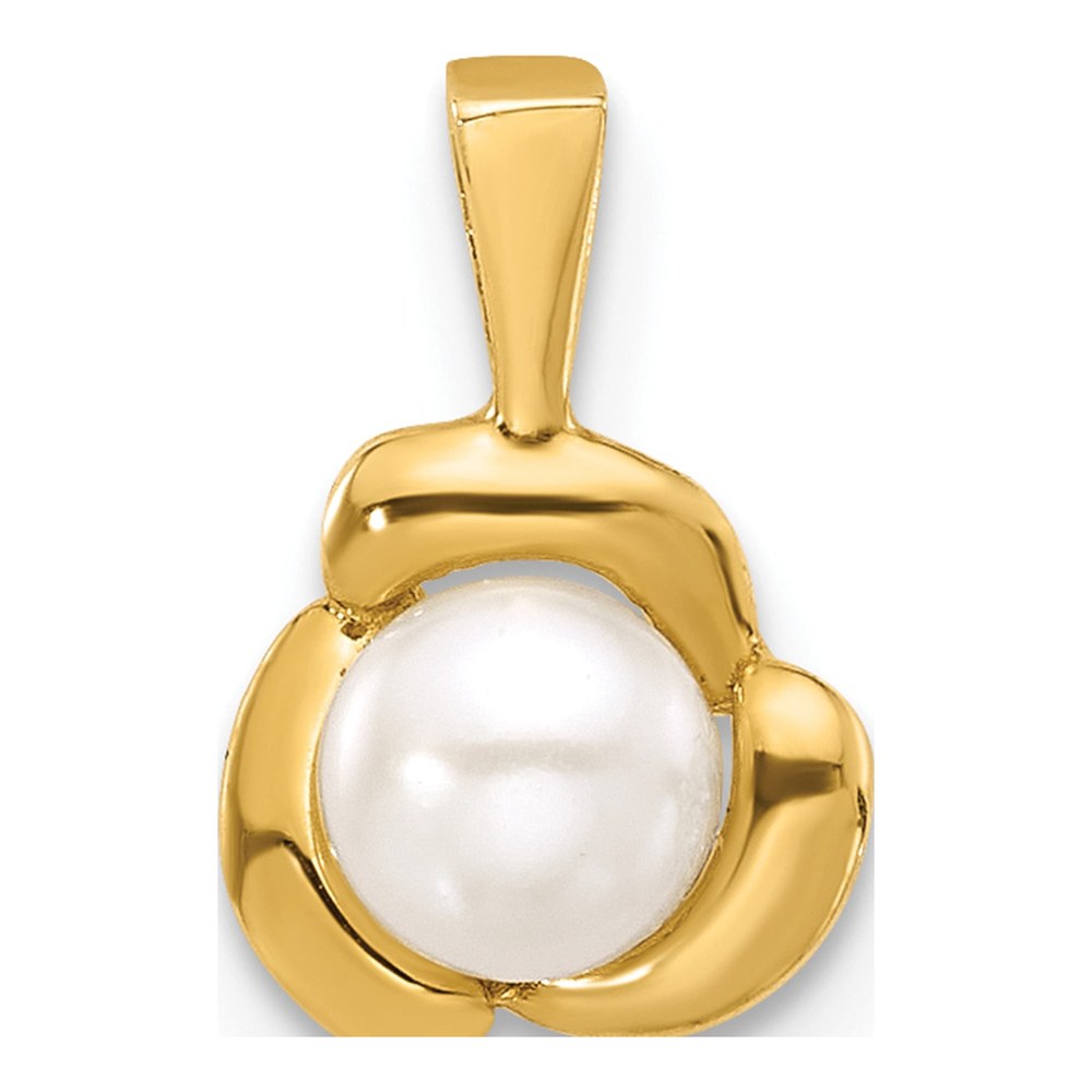 14K Yellow Gold 4-5mm Round White Fwc Pearl Flower Pendant