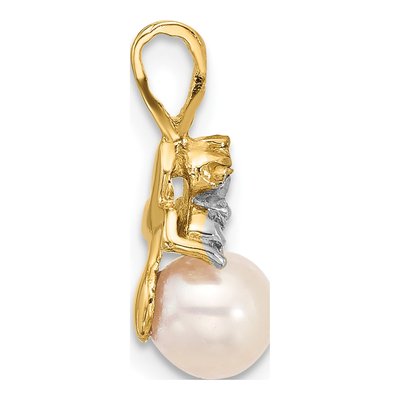14K Yellow Gold Freshwater Cultured Pearl & Diamond Round 03ct Pendant – view 2