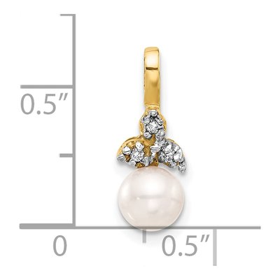 14K Yellow Gold Freshwater Cultured Pearl & Diamond Round 03ct Pendant – view 4