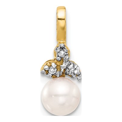 14K Yellow Gold Freshwater Cultured Pearl & Diamond Round 03ct Pendant