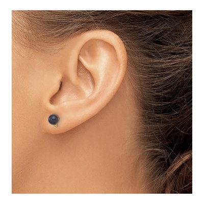14K Yellow Gold Round Black Akoya Cultured Pearl & Diamond Stud Earrings – view 3