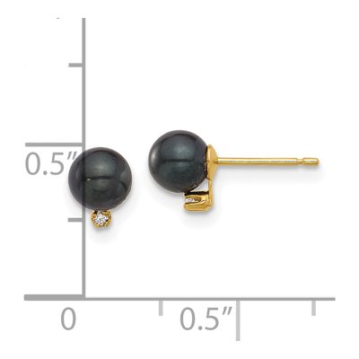 14K Yellow Gold Round Black Akoya Cultured Pearl & Diamond Stud Earrings – view 4