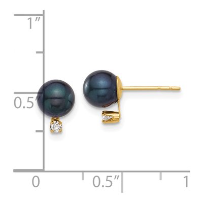 14K Yellow Gold 1/20 ct tw Round Black Akoya Cultured Pearl & Diamond Stud Earrings – view 4