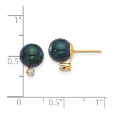 14K Yellow Gold 1/10 ct tw Round Black Cultured Pearl & Diamond Stud Earrings – view 4