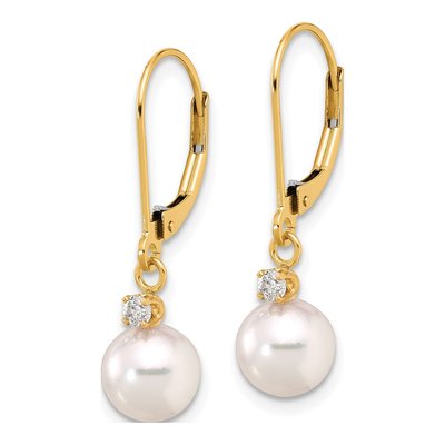 14K Yellow Gold 1/10 ct tw Akoya Cultured Pearl & Diamond Leverback Earrings – view 2