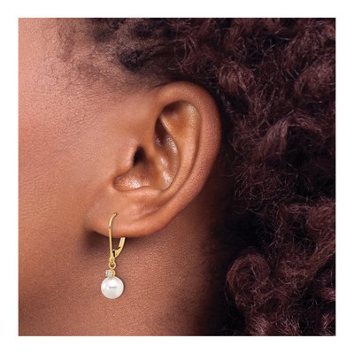14K Yellow Gold 1/10 ct tw Akoya Cultured Pearl & Diamond Leverback Earrings – view 3